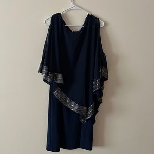 SLNY Metallic-Trim Capelet Sheath Dress